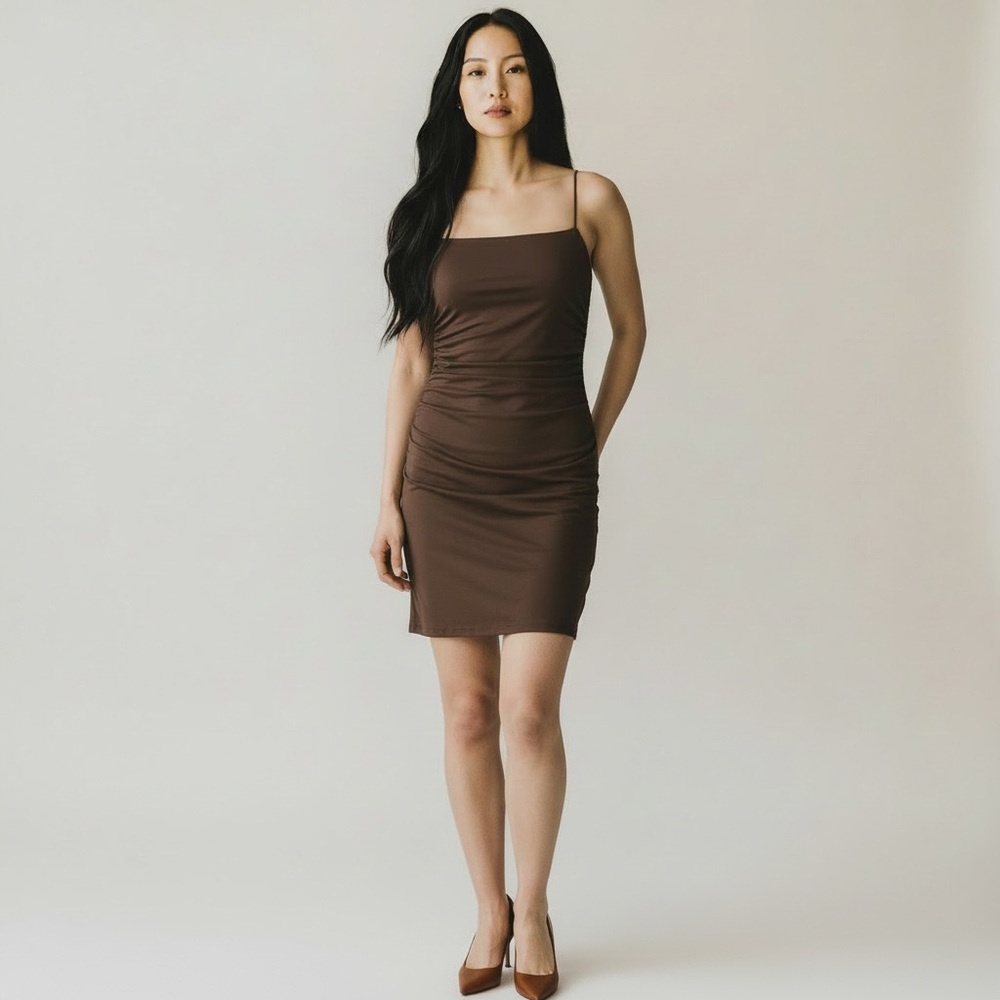 Divided Brown Ruched Bodycon Spaghetti Straps Dress Size Large